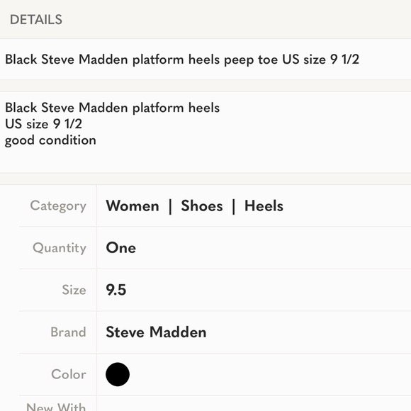 Black Steve Madden platform heels peep toe US size 9 1/2 - Picture 5 of 5